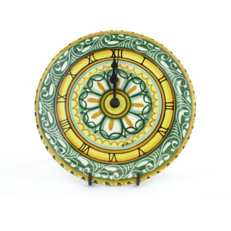 Orologio da parete in Ceramica di Castelli decoro ornato verde cm 21