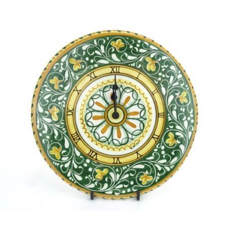 Orologio da parete in Ceramica di Castelli decoro ornato verde cm 30