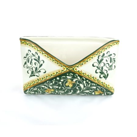 Porta lettere in Ceramica di Castelli decoro ornato verde