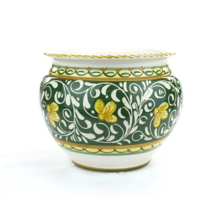 Portavaso in Ceramica di Castelli decoro ornato verde