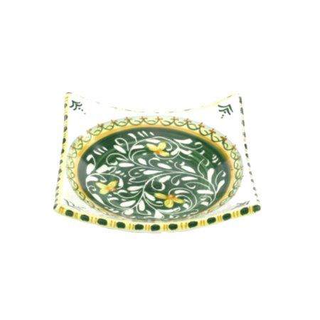 Piattino quadrato svuota tasche in Ceramica di Castelli decoro Ornato Verde