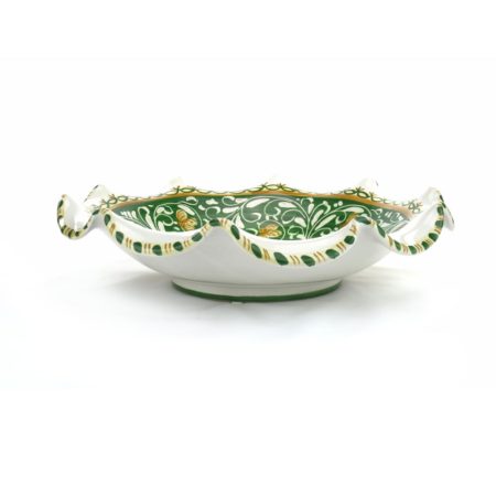 Centrotavola smerlato in ceramica di Castelli decoro Ornato Verde