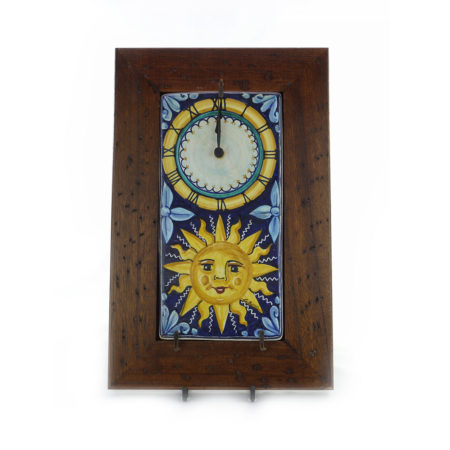 Orologio da parete in Ceramica di Castelli con cornice in legno decoro sole