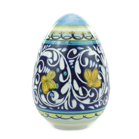 Uovo di Pasqua in Ceramica di Castelli decoro Ornato Blu