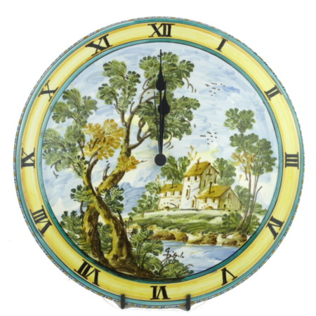 Orologio da parete in Ceramica di Castelli decoro Paesaggio cm 30