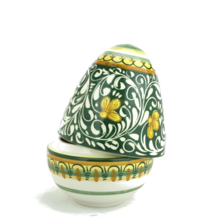 Uovo di Pasqua a cofanetto in Ceramica di Castelli decoro Ornato Verde