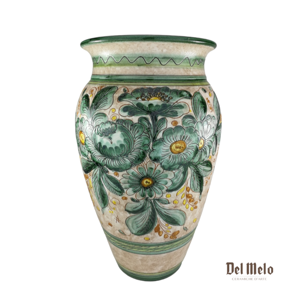 Portaombrelli Vaso in ceramica di Deruta decoro fiori Verde