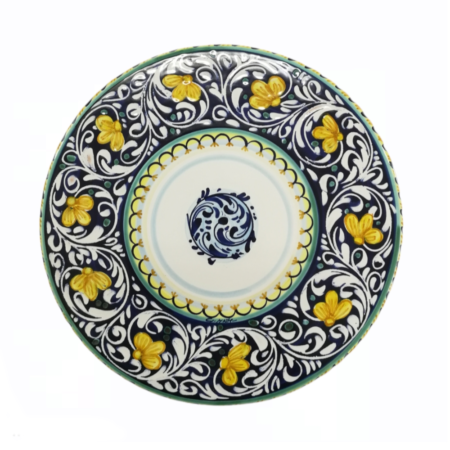 Porta panettone Tortiera in Ceramica di Castelli decoro ornato blu cm. 28