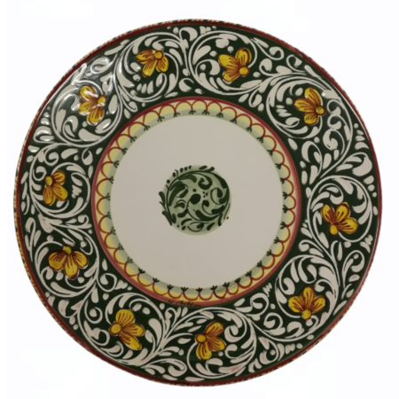 Porta panettone Tortiera in Ceramica di Castelli decoro ornato verde cm. 28