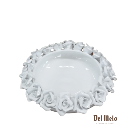 Soprammobile centrotavola design in ceramica bianco con rose
