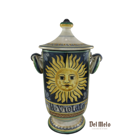 Vaso con coperchio in Ceramica di Castelli SACA decoro Sole