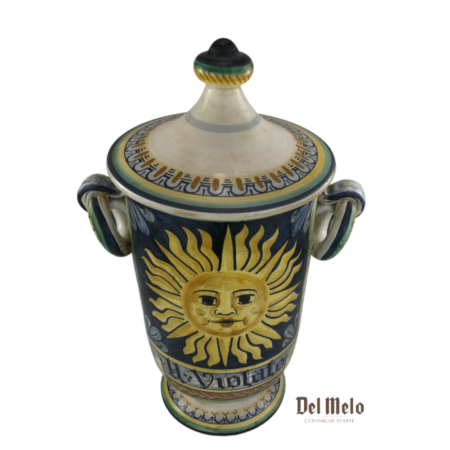 Vaso con coperchio in Ceramica di Castelli SACA decoro Sole