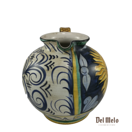 Vaso a palla con manico in Ceramica di Castelli SACA decoro Sole