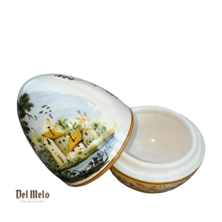 Uovo a cofanetto in Ceramica di Castelli decoro Paesaggio